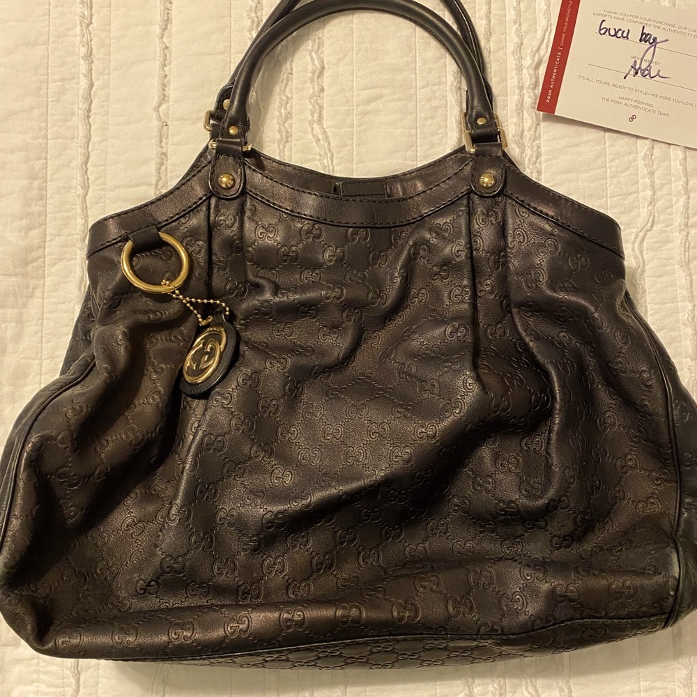 Authentic large leather Gucci Sukey tote